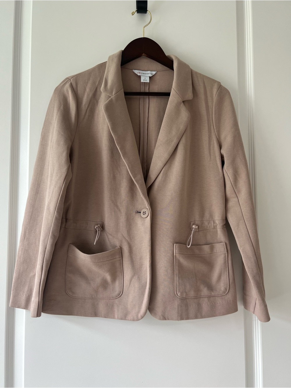 Liz Claiborne Beige Blazer Adjustable Waist Drawstring & Patch Pockets Small - Picture 1 of 8